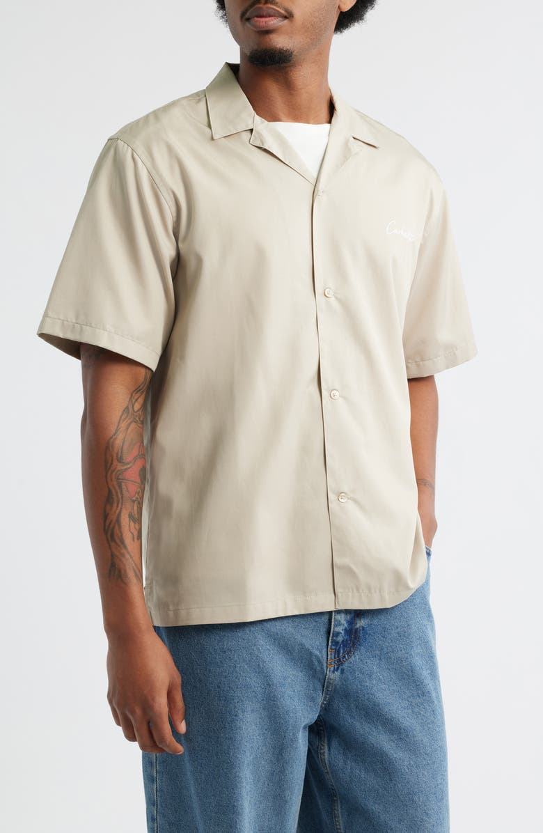 Carhartt Work In Progress Delray Cotton & Lyocell Camp Shirt, Alternate, color, Fleur De Sel / White