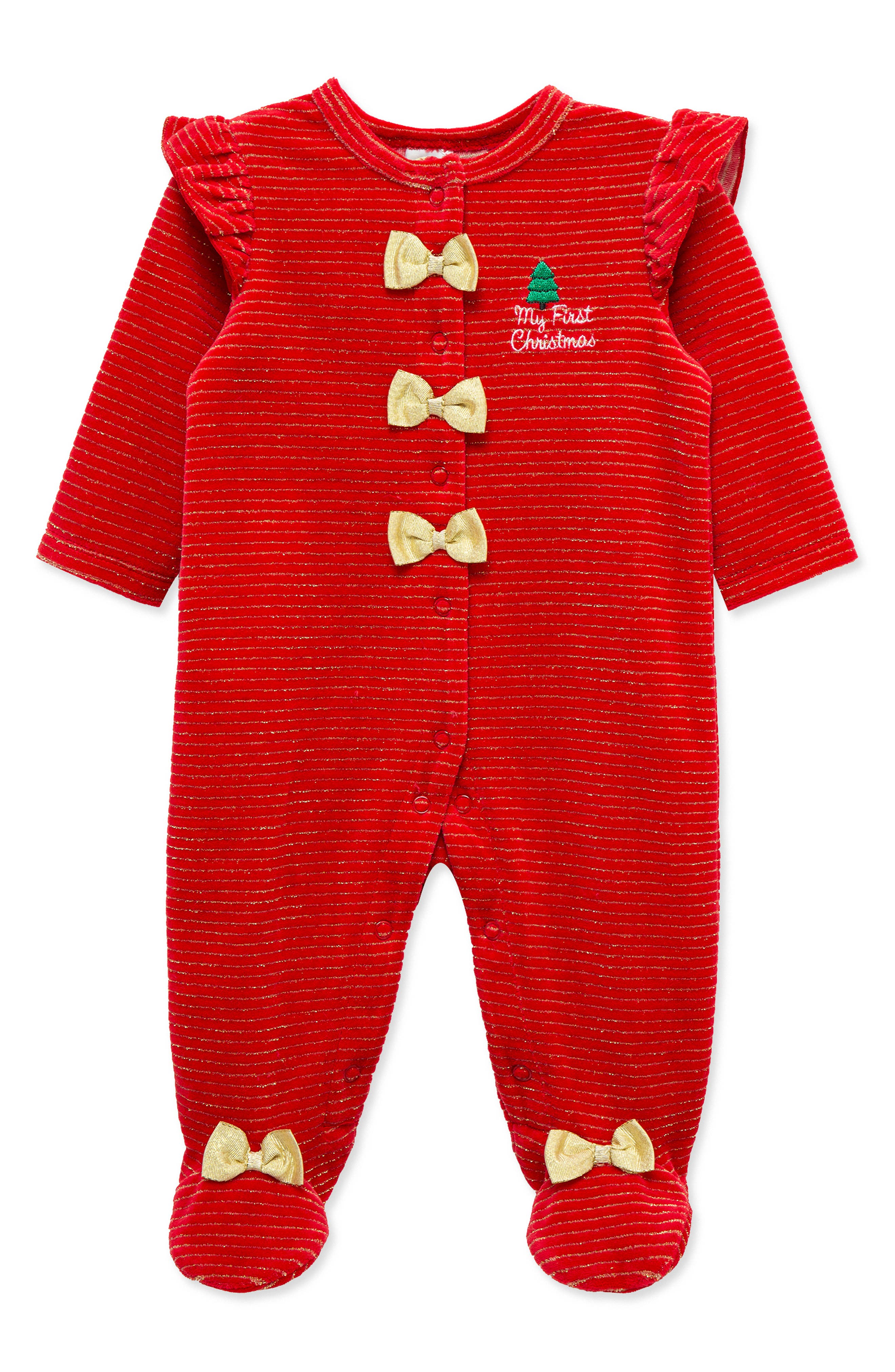Little Me Velour Festive Stripe Footie