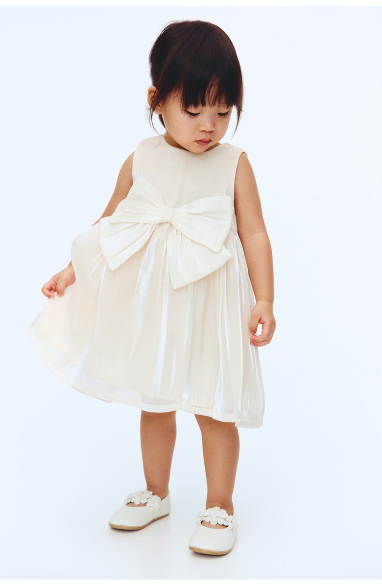 H&M Bow-detail Organza Dress, Main, color, Cream