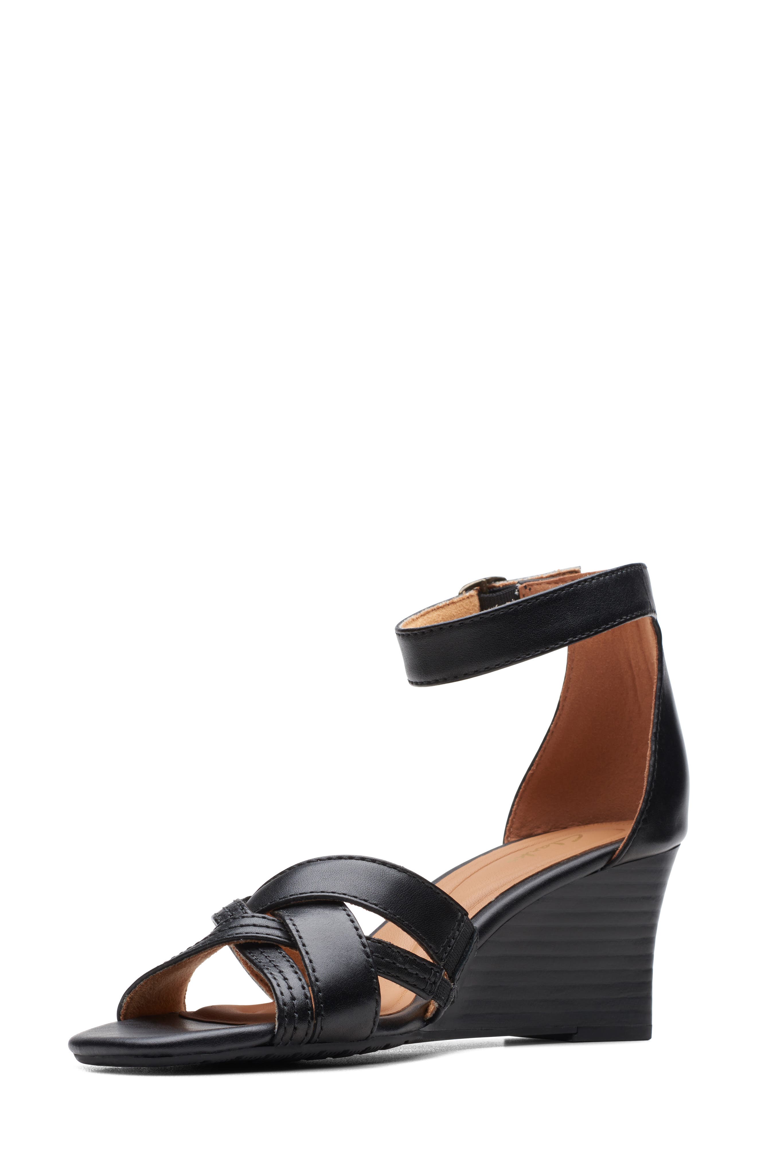 Clarks<sup>®</sup> Cielo Charm Leather Wedge Sandal, Alternate, color, 