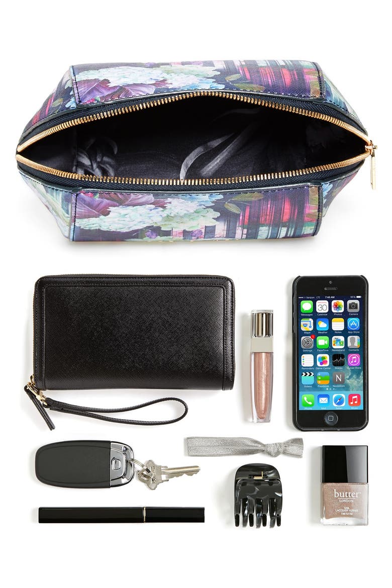 'Hydrangea' Floral Print Cosmetics Case, Alternate, color, NAVY