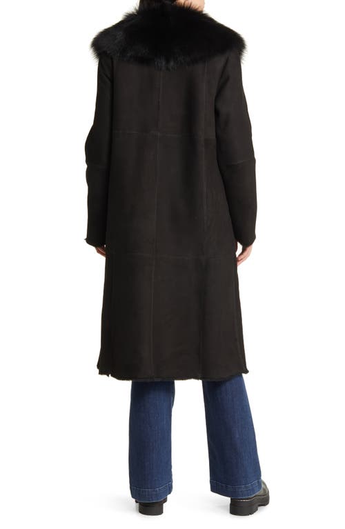 Hiso Libra Longline Genuine Shearling Coat In Black