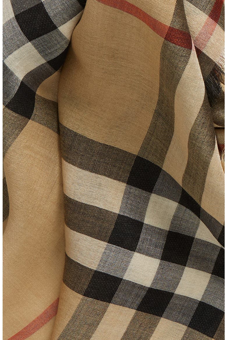 Check Reversible Wool & Silk Scarf, Alternate, color, SAND/ LICHEN