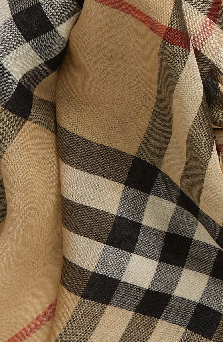 Burberry Check Reversible Wool & Silk Scarf, Alternate, color, Sand/ Lichen