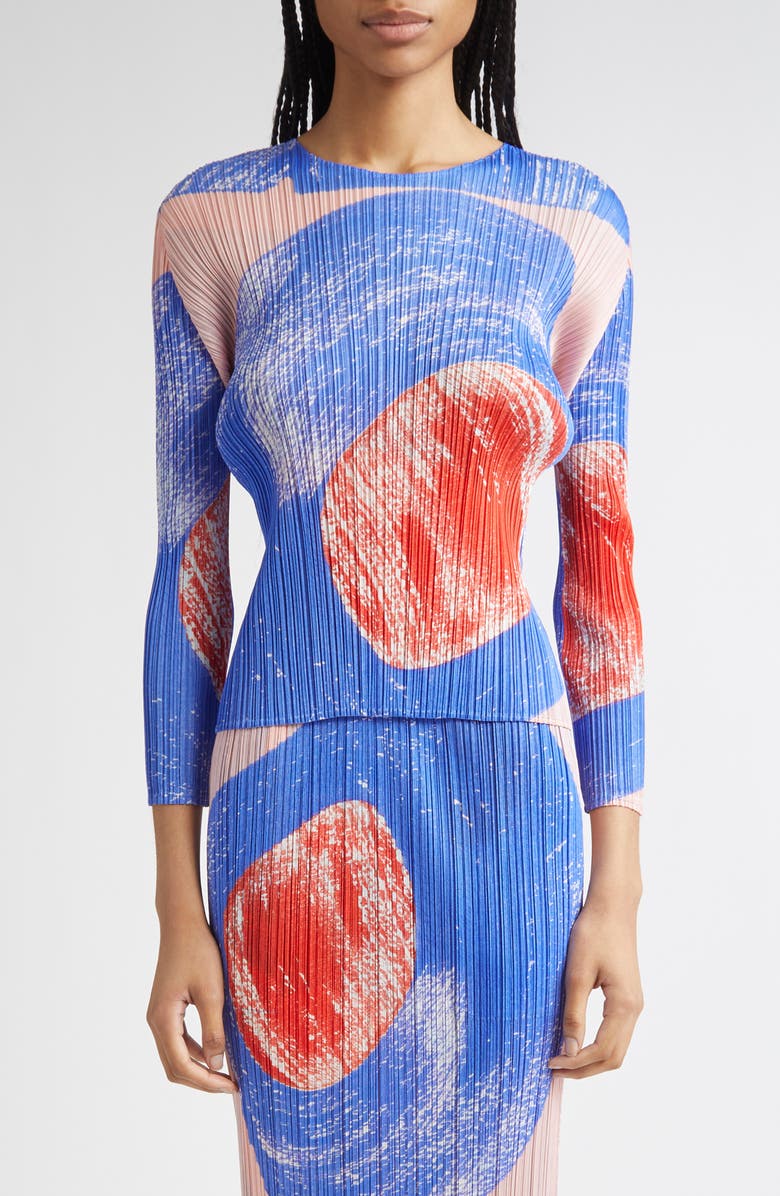 Pleats Please Issey Miyake Backlight Pleated Top, Main, color, Blue/ Red