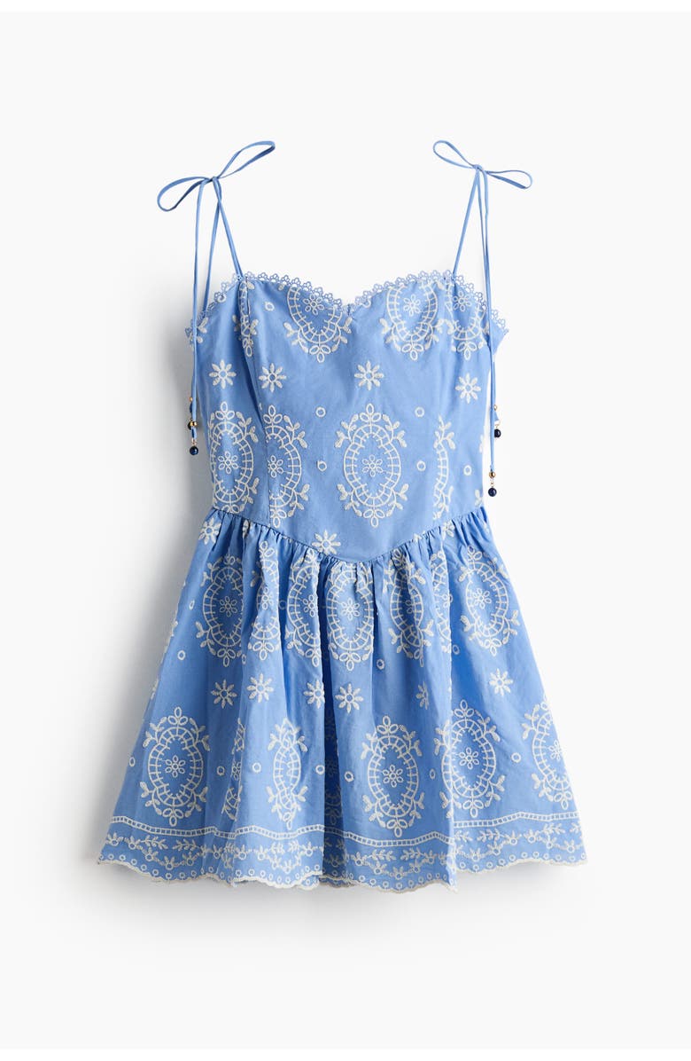 H&M Embroidered Tie-strap Dress, Main, color, Light Blue/Patterned