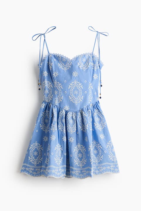 Embroidered Tie-strap Dress