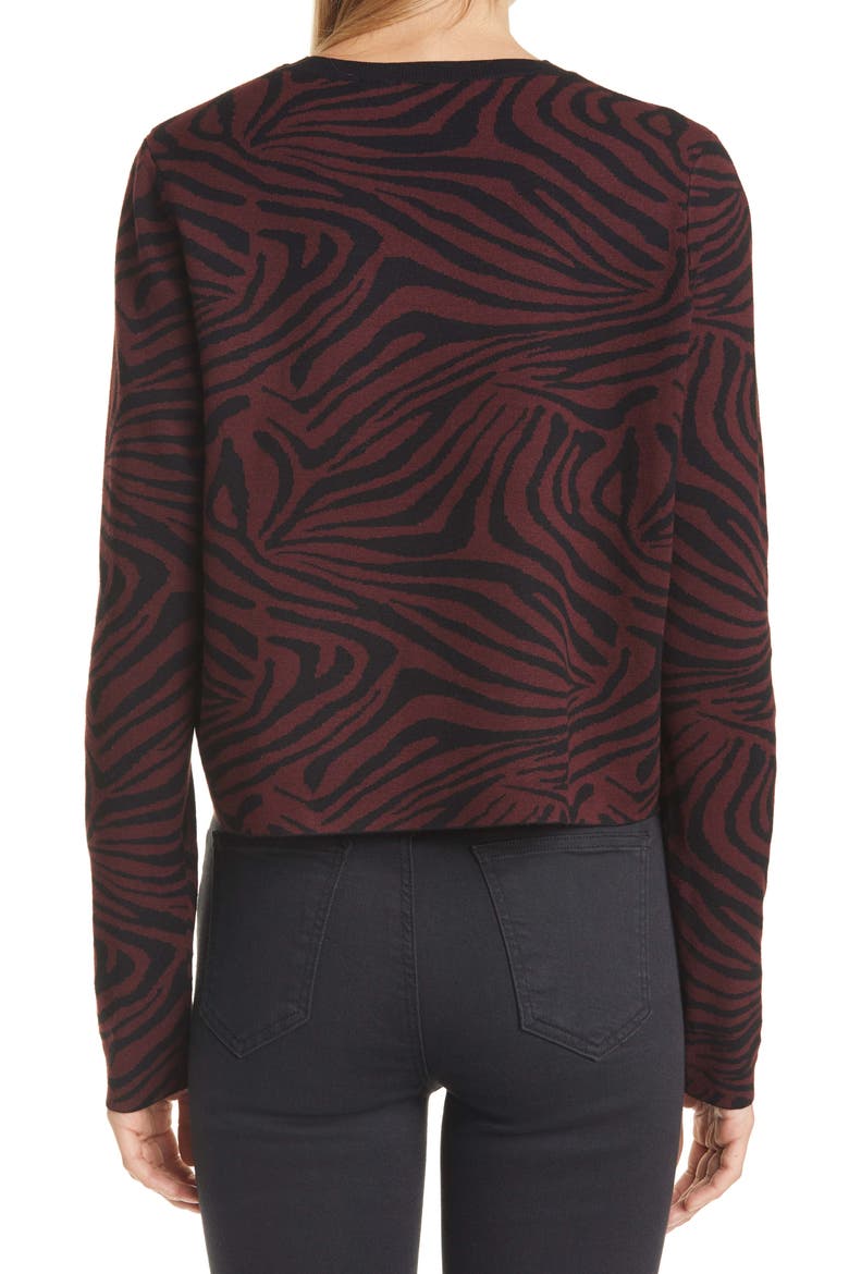 Zebra Jacquard Sweater, Alternate, color, OXBLOOD
