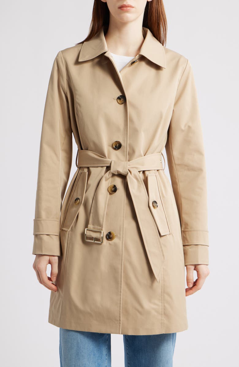 Michael Kors Water Resistant Trench Coat with Removable Hood, Alternate, color, Khaki