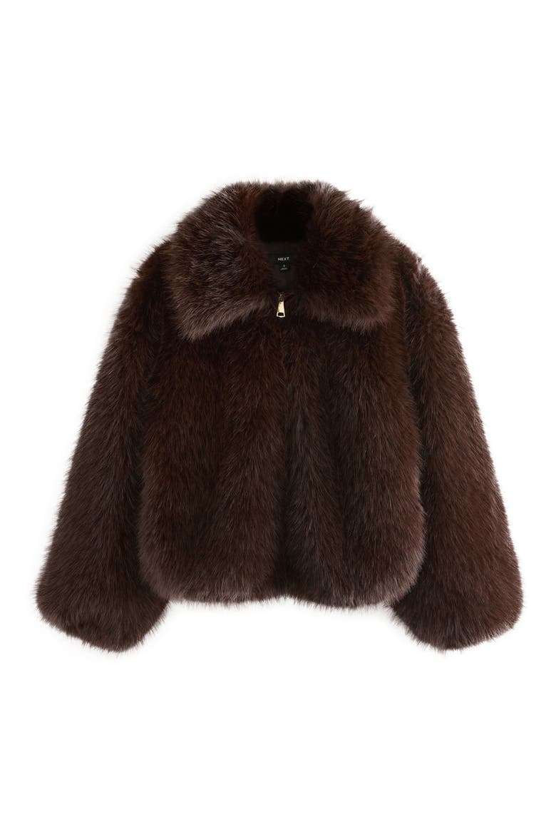 Faux Fur Zip Jacket, Alternate, color, BROWN