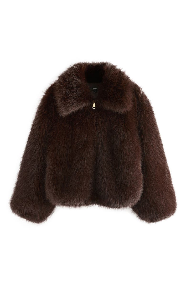NEXT Faux Fur Zip Jacket, Alternate, color, Brown