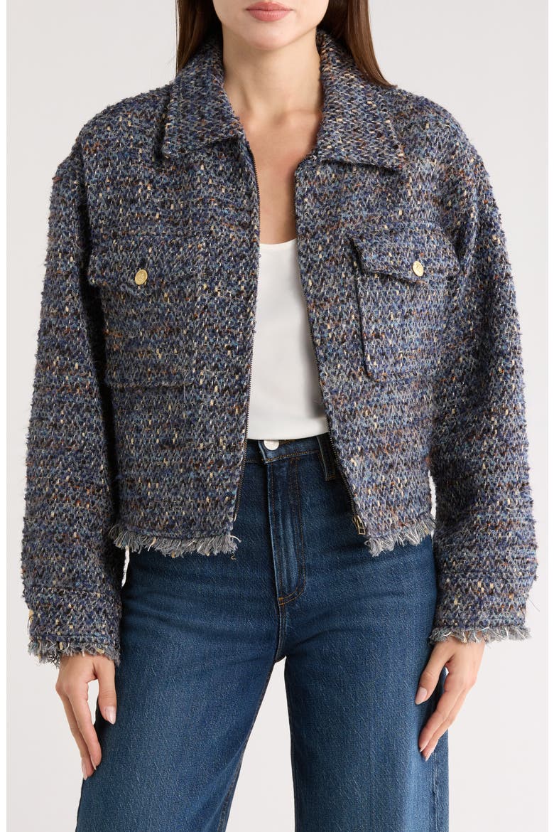 Tweed Crop Jacket, Main, color, NAVY GOLD MULTI