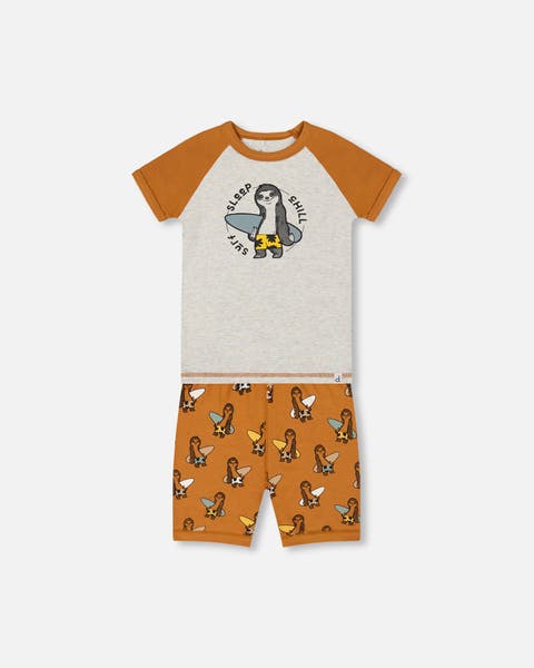 Deux Par Deux Organic Cotton Top & Short Set - Crocodile