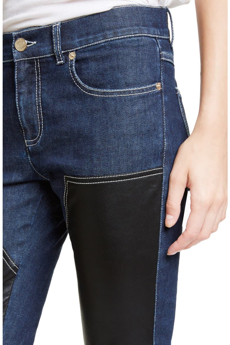 Bonded Leather Trim Jeans, Alternate, color, DARK BLUE