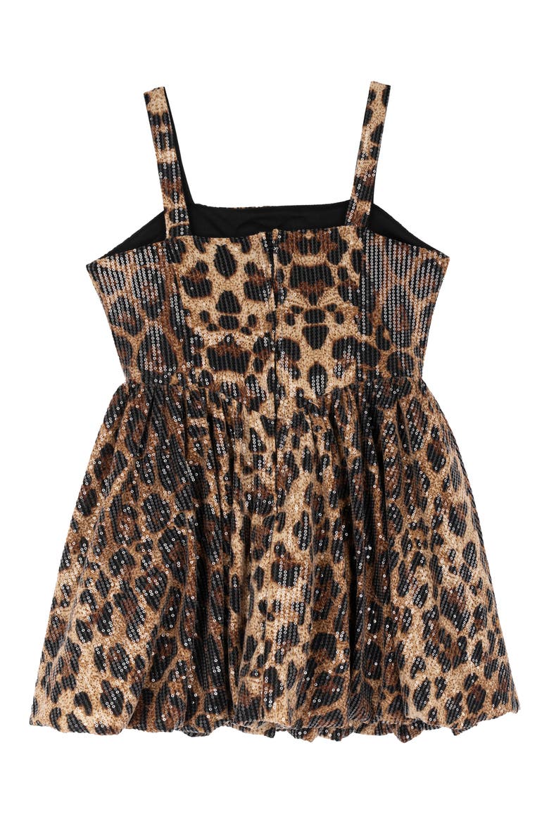 Kids' Animal Print Sequin Bubble Hem Dress, Alternate, color, BROWN
