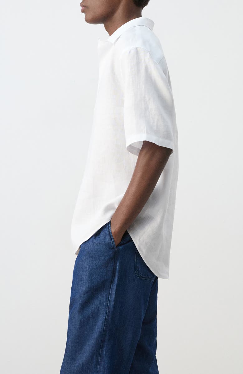 MANGO Solid Slub Linen Polo, Alternate, color, White