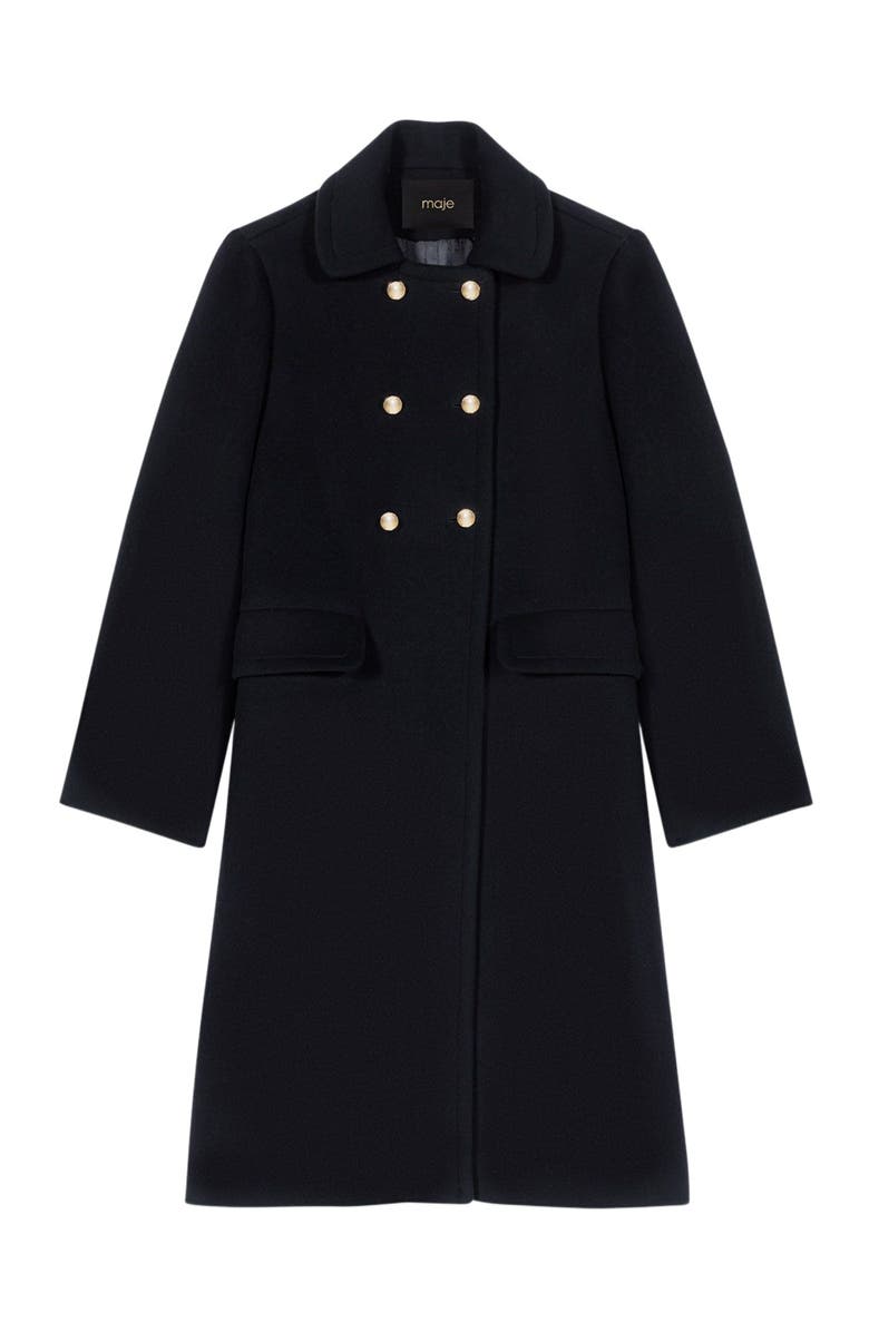 maje Long wool blend coat, Alternate, color, Black