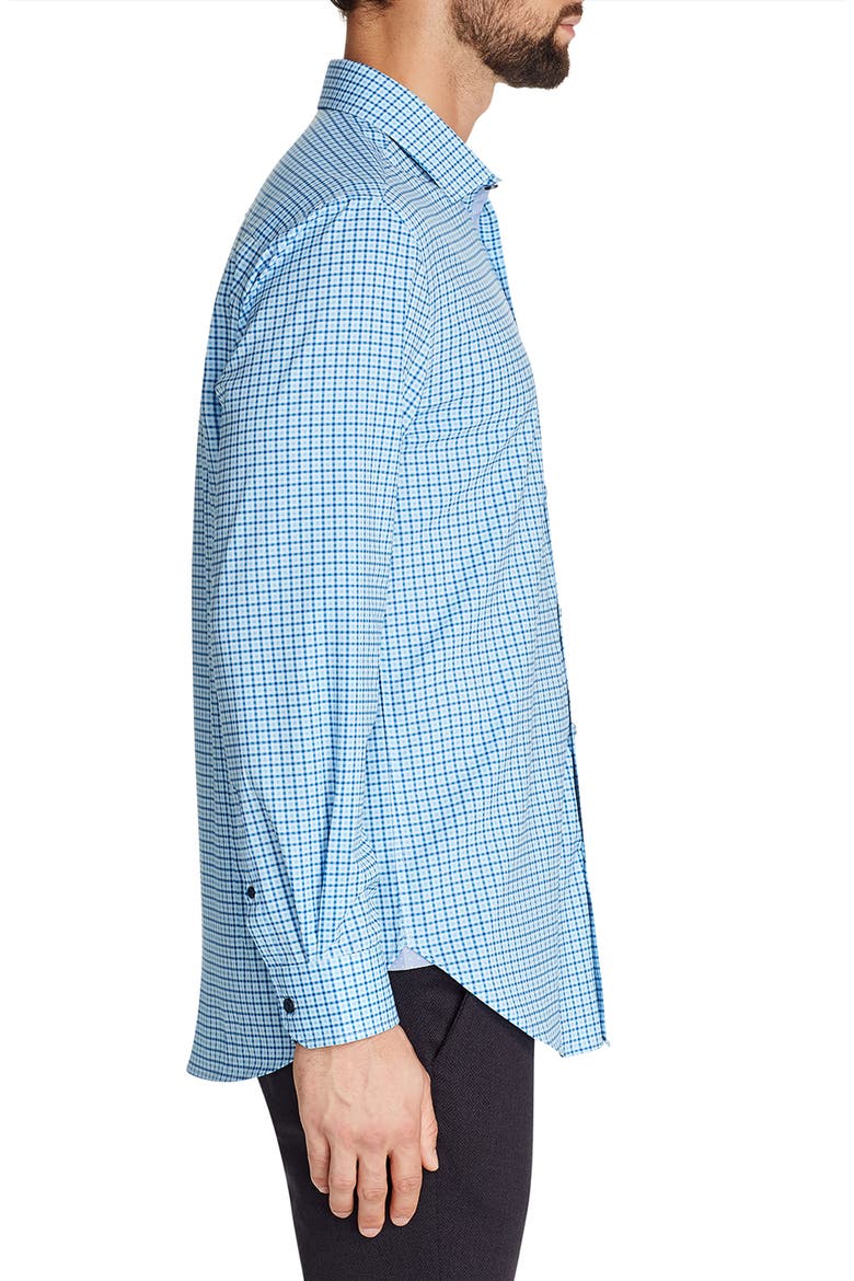 Trim Fit Check Performance Stretch Dress Shirt, Alternate, color, BLUE