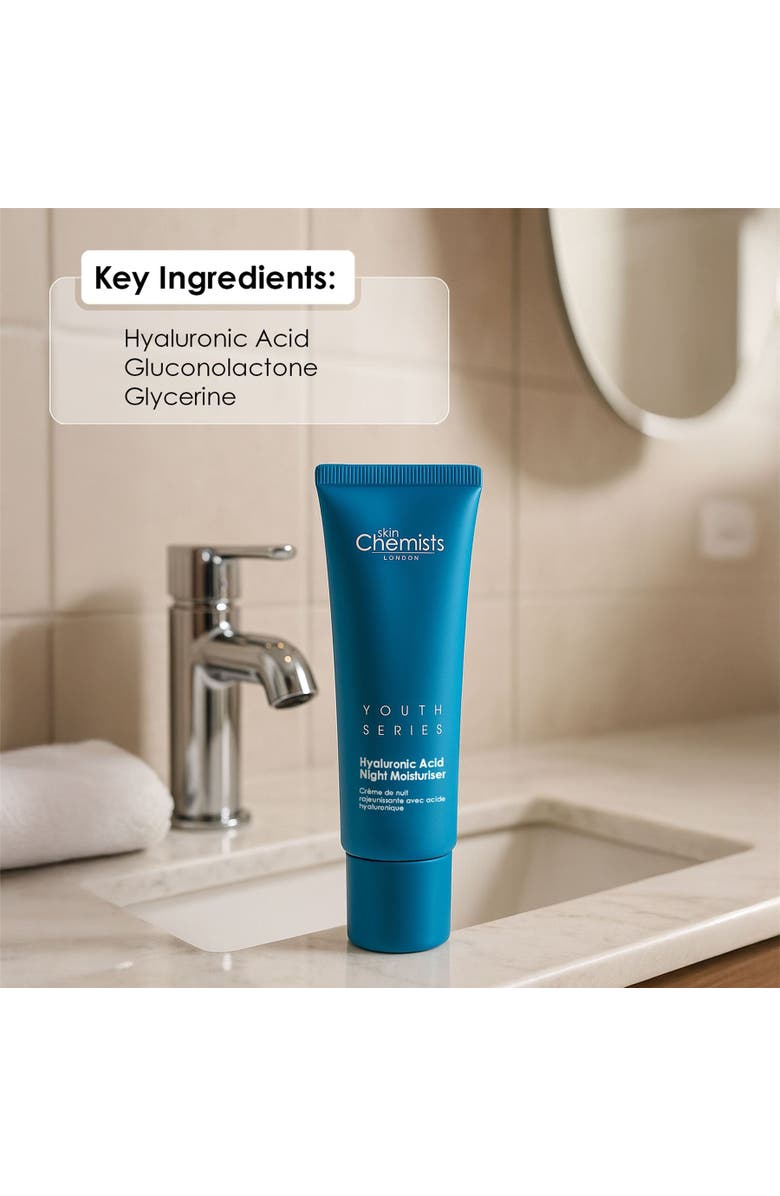 SKINCHEMISTS Youth Series 1% Hyaluronic Acid Night Moisturiser 50ml for Dryness, Fine Lines & Wrinkles, Alternate, color, White