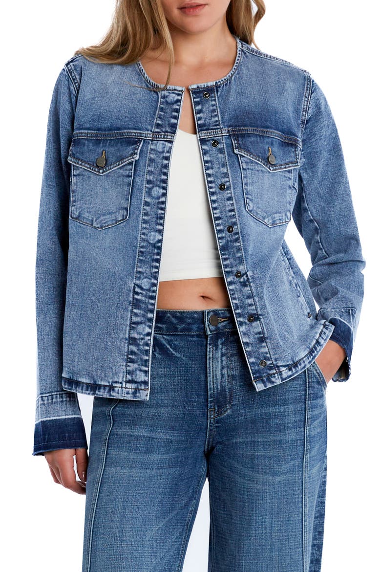Clara Collarless Denim Jacket, Main, color, PREPPY BLUE