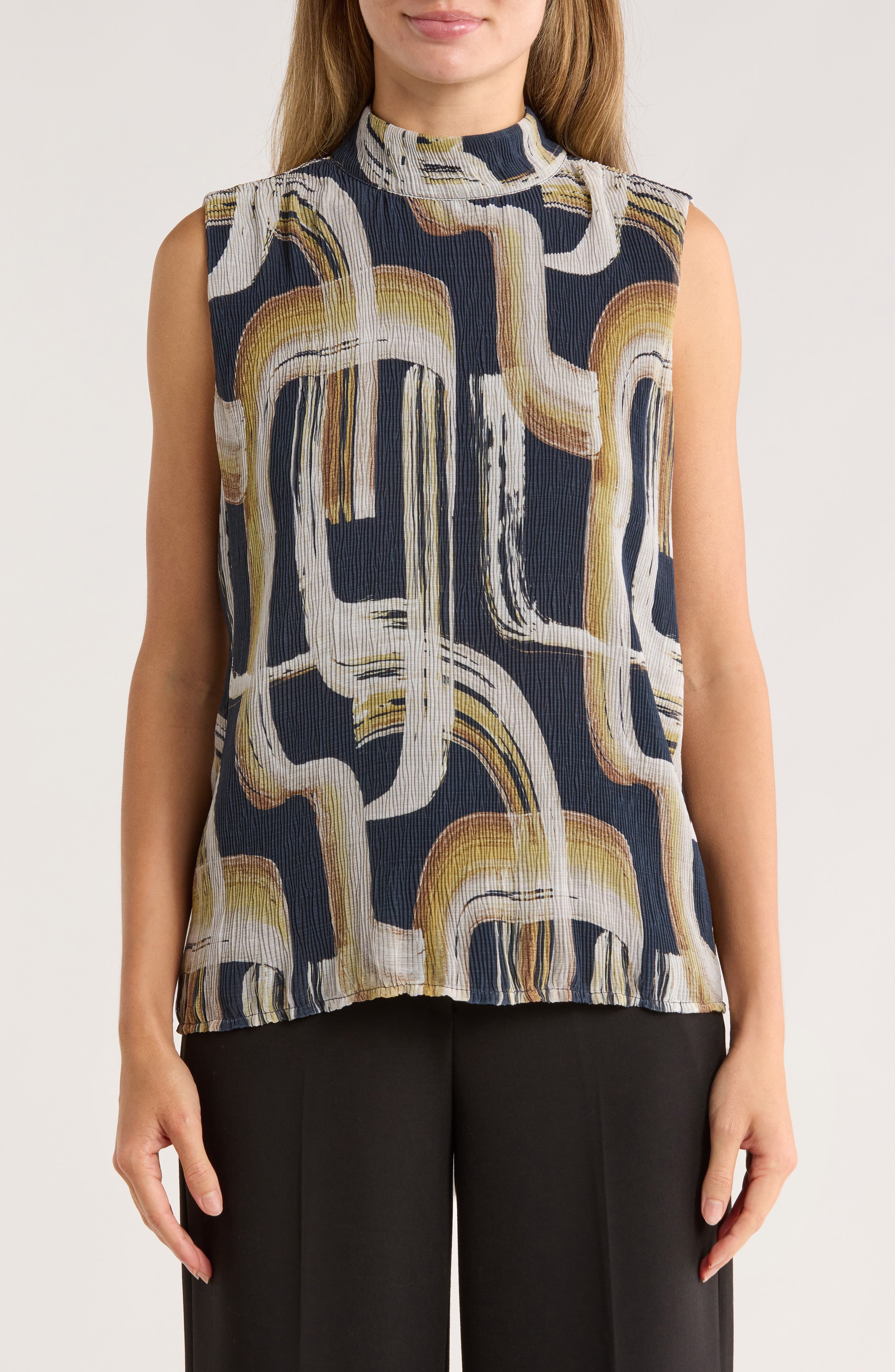 Calvin Klein Abstract Mock Neck Micropleat Shell