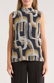 Calvin Klein Abstract Mock Neck Micropleat Shell
