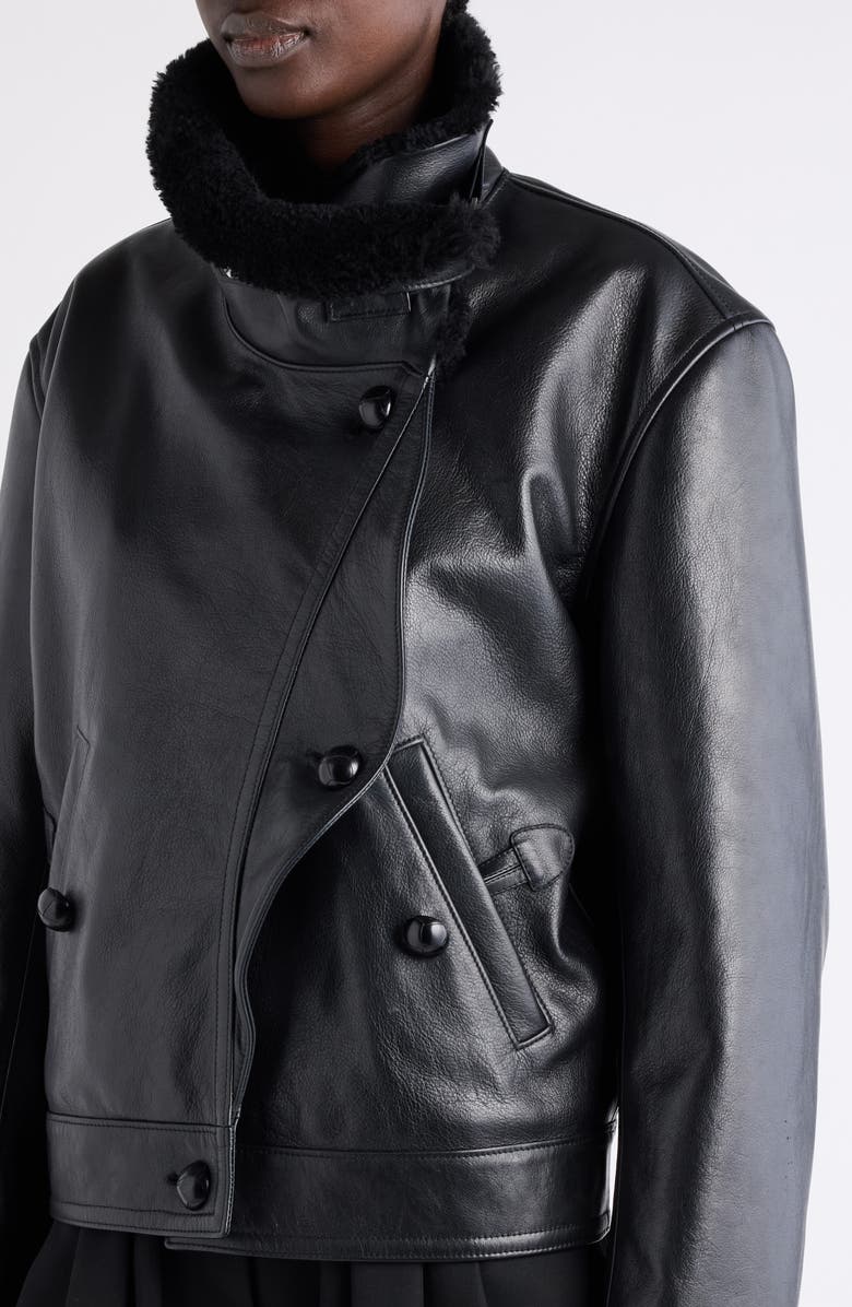 Isabel Marant Briyana Leather Moto Jacket with Genuine Shearling Trim, Alternate, color, Black