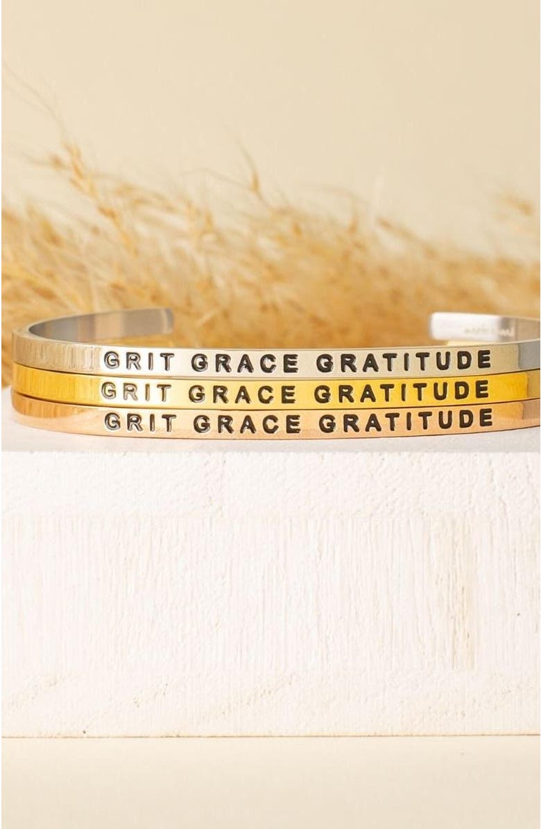 Mantra Grit Grace Gratitude bracelet, Alternate, color, Outisde - Silver