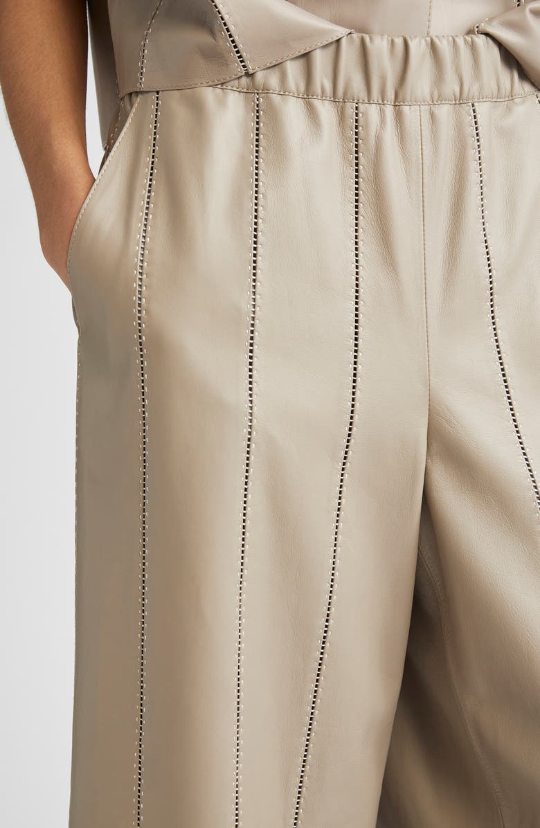 Lafayette 148 New York Riverside Ladder Stitch Lambskin Leather Ankle Pants, Alternate, color, 