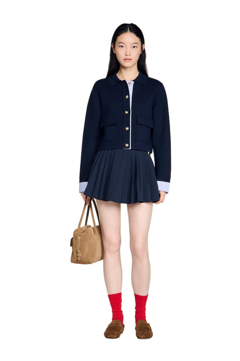 Wool polo cardigan, Alternate, color, Navy blue