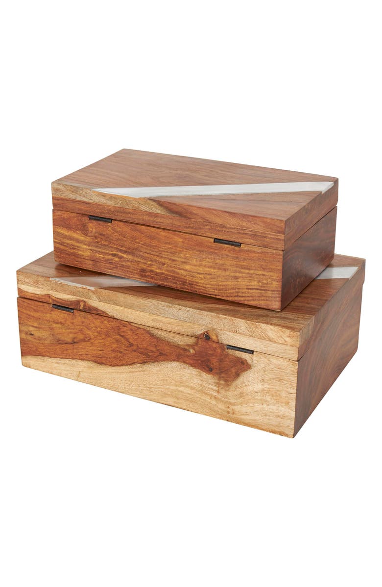 UMA Contemporary Set of 2 Natural Wood Boxes, Alternate, color, Brown