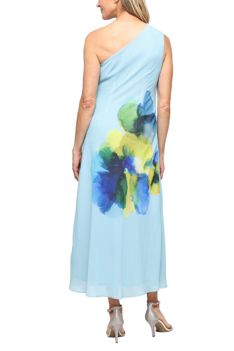 Placed Floral One-Shoulder Chiffon Cocktail Dress, Alternate, color, BLUE/ MULTI