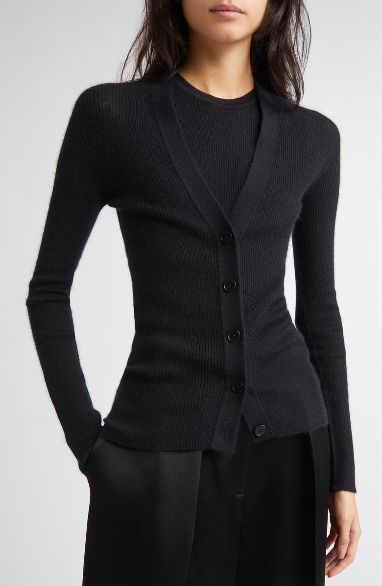 Johnstons of Elgin Superfine Cashmere Rib V-Neck Cardigan, Alternate, color, Black