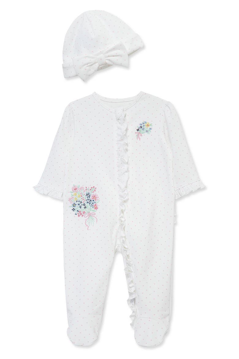 Bouquet Footie & Hat Set, Main, color, WHITE