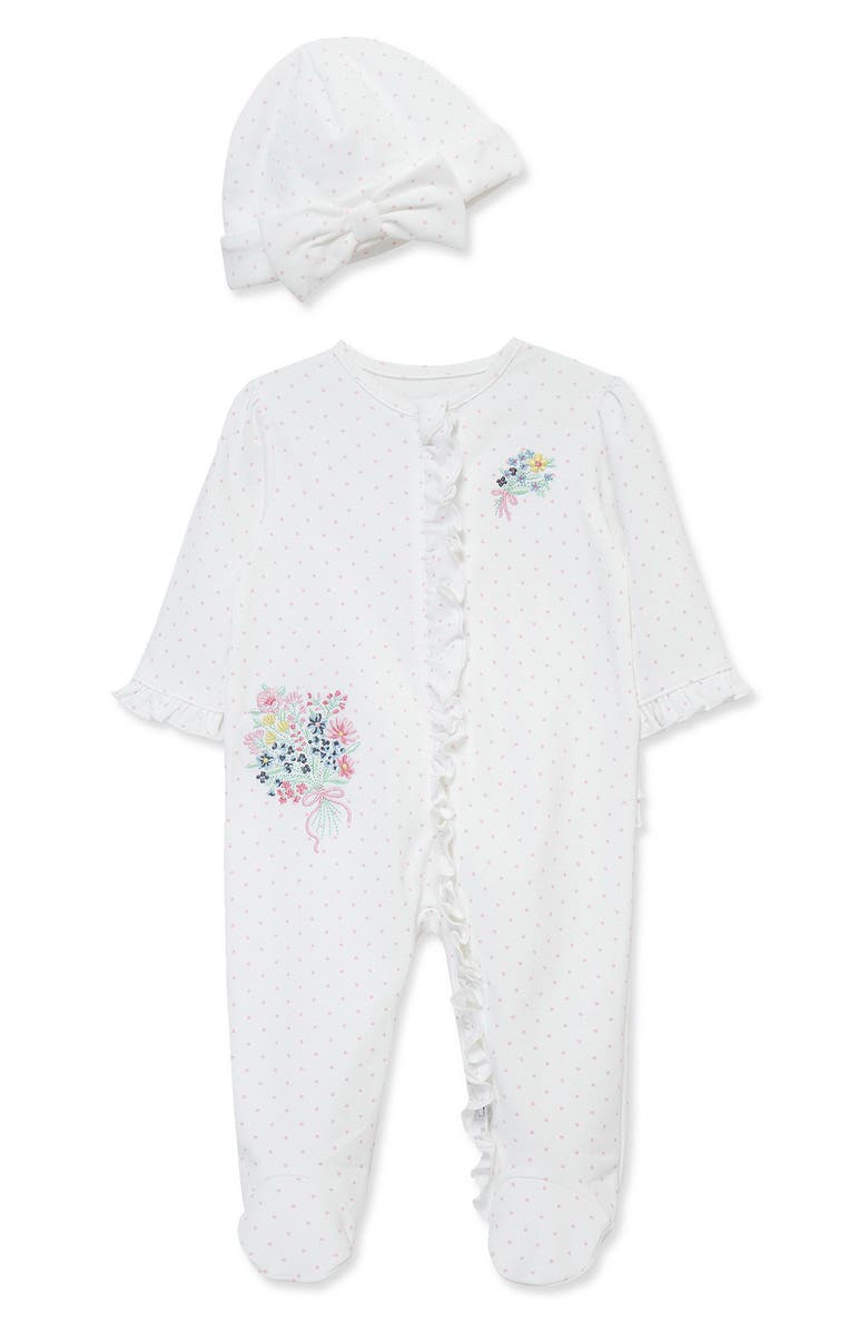 Little Me Bouquet Footie & Hat Set, Main, color, 