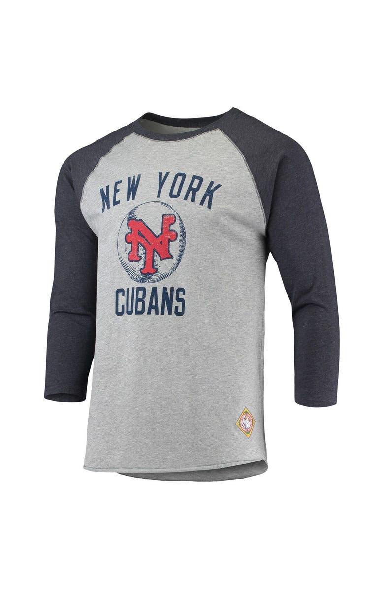 STITCHES Men's Stitches Heathered Gray/Navy New York Cubans Negro League Wordmark Raglan 3/4-Sleeve T-Shirt, Alternate, color, Heather Gray