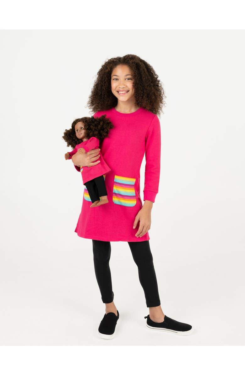 Leveret Girls Sweatshirt Dress with Matching Doll Dress, Alternate, color, Pink