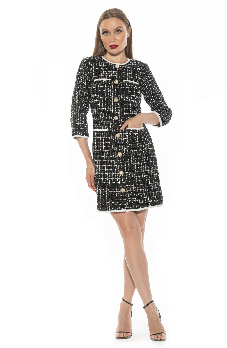 Alexia Admor Kairo Button Front Tweed Sheath Dress, Alternate, color, Black Multi