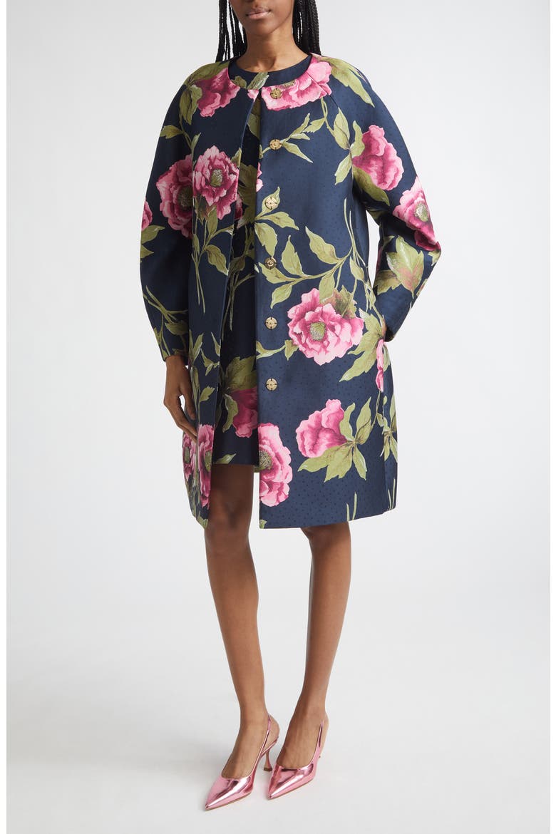 Peony Jacquard Cocoon Coat, Alternate, color, MIDNIGHT MULTI