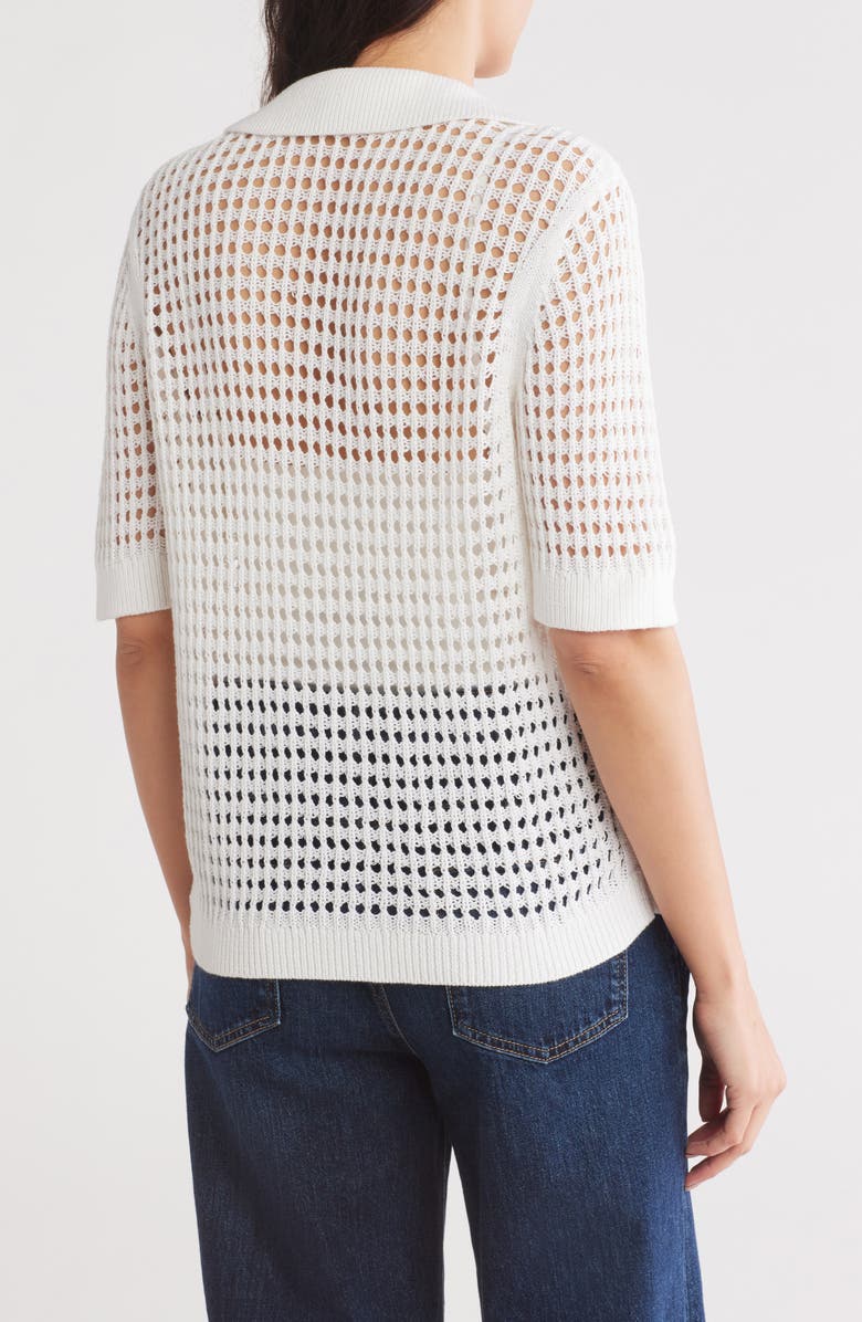 Design History Crochet Short Sleeve Button-Up Sweater, Alternate, color,