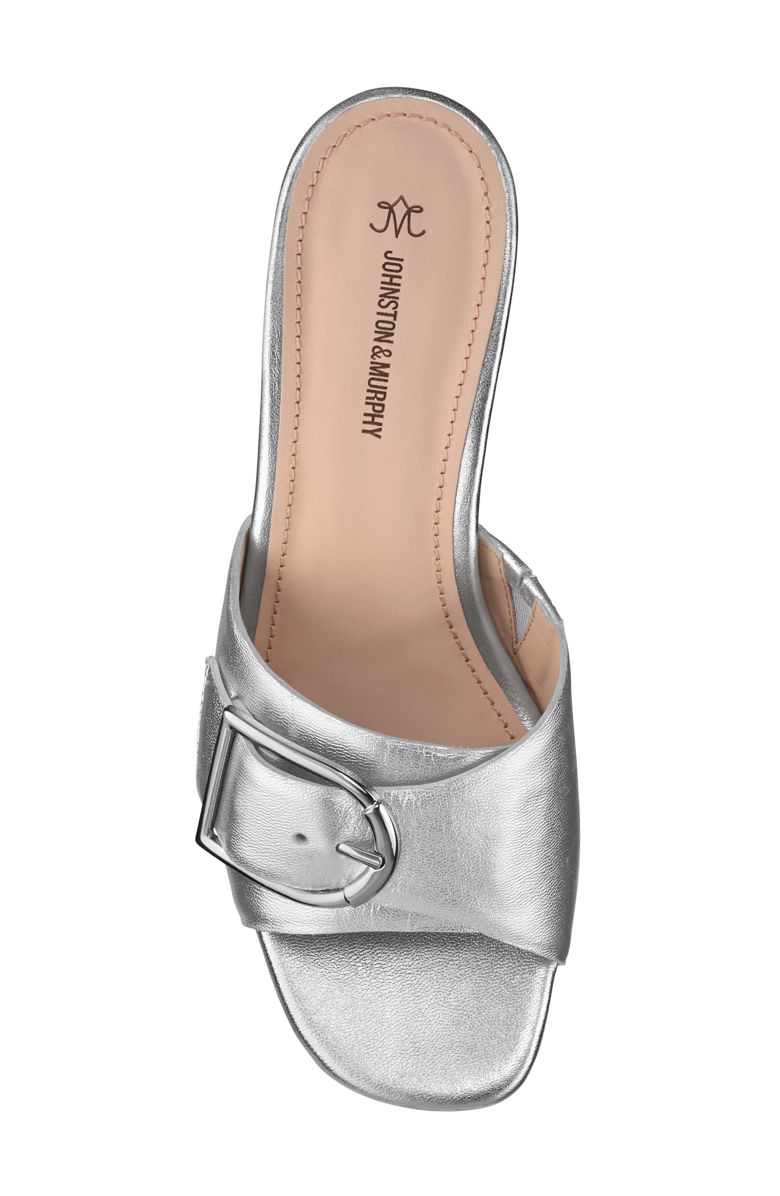 Johnston & Murphy Edith Buckle Slide Sandal, Alternate, color, Silver Metallic Sheepskin