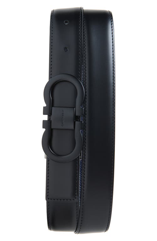 Ferragamo Double Gancio Leather Reversible Belt In Nero Midnight