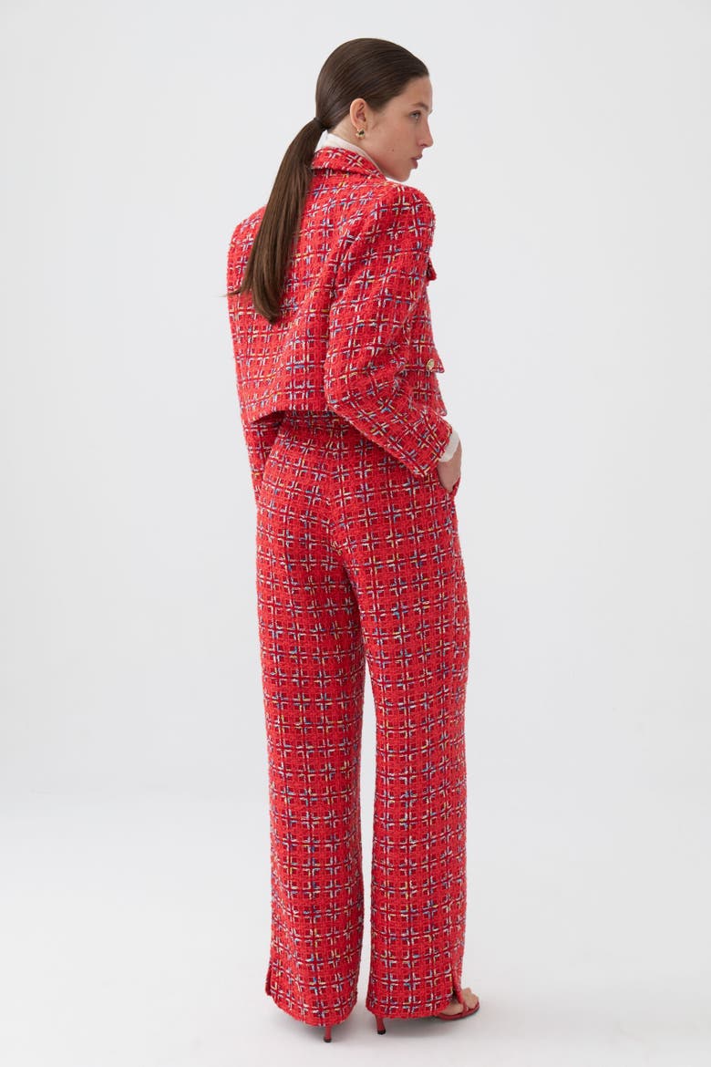 High-Waist Tweed Pants, Alternate, color, Red