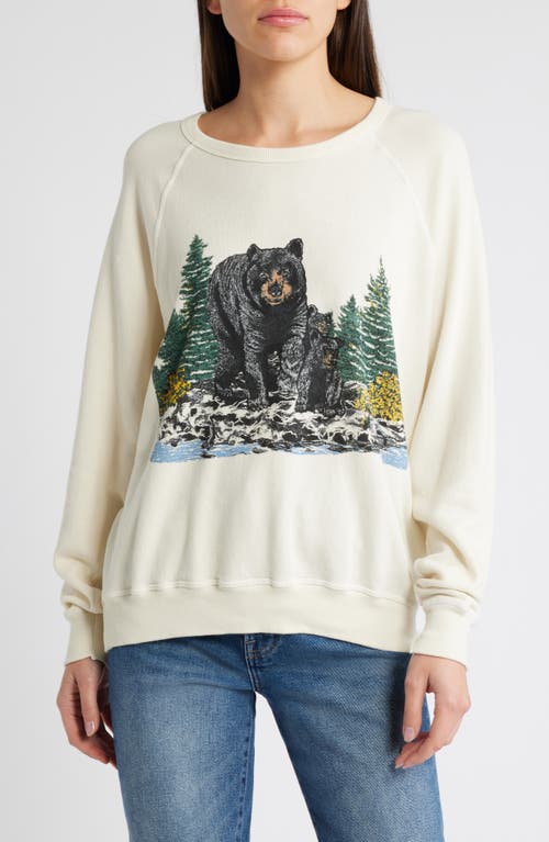 THE GREAT. The College Black Bear Graphic Cotton Sweatshirt in Washed White 