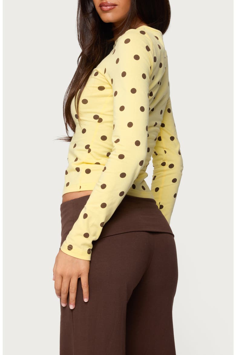Maricelle Polka Dot Long Sleeve Stretch Cotton Top, Alternate, color, YELLOW