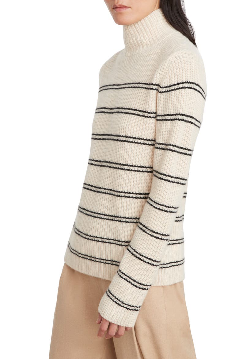 Stripe Shaker Stitch Wool Blend Mock Neck Sweater, Alternate, color, HEATHER ECRU/ BLACK