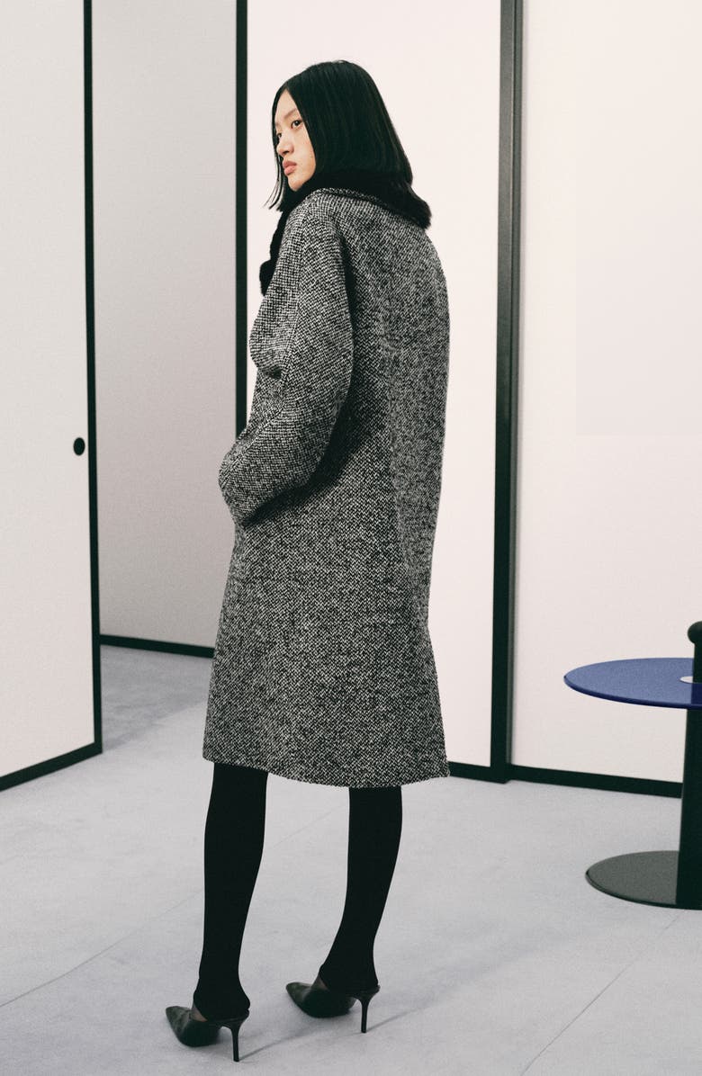 MANGO Mottled Coat with Faux Fur Collar, Alternate, color, Grey Black