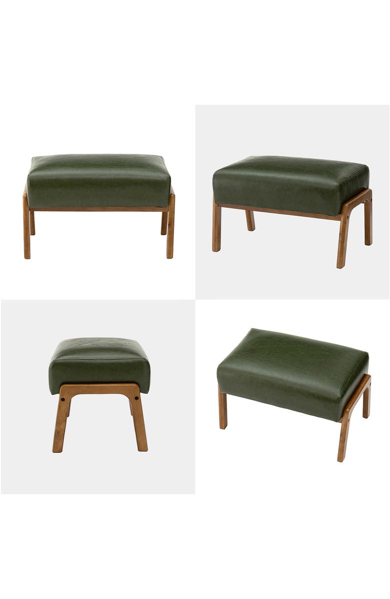 Glitzhome Mid-century Modern Faux Leather Accent Stool with Walnut Rubberwood Legs, Alternate, color, Green