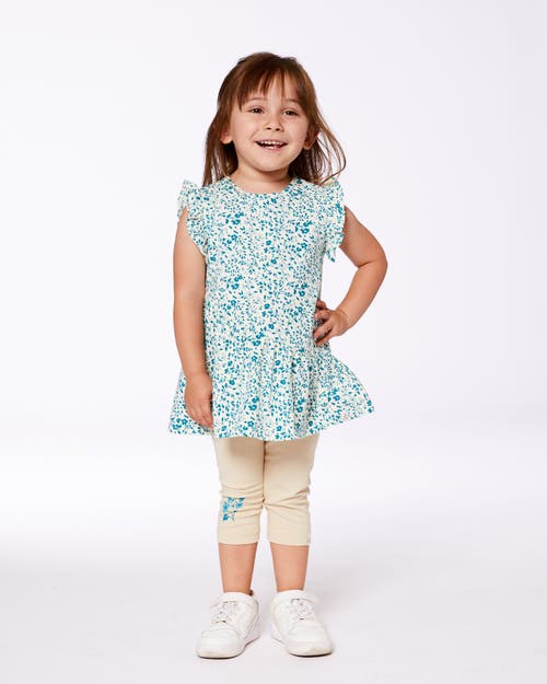 Deux Par Deux Baby Girl's Printed Organic Cotton Tunic Top Small Turquoise Flowers In Small Turquoise Flowers