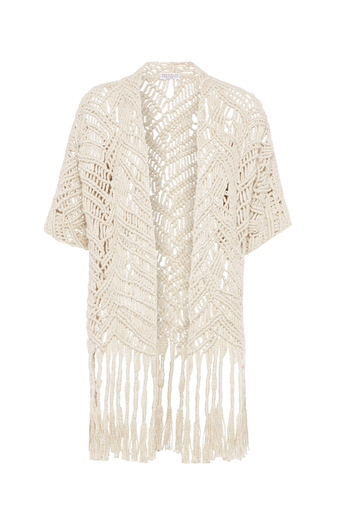 Shop Brunello Cucinelli Opera Dazzling Macramé Cardigan In Natural
